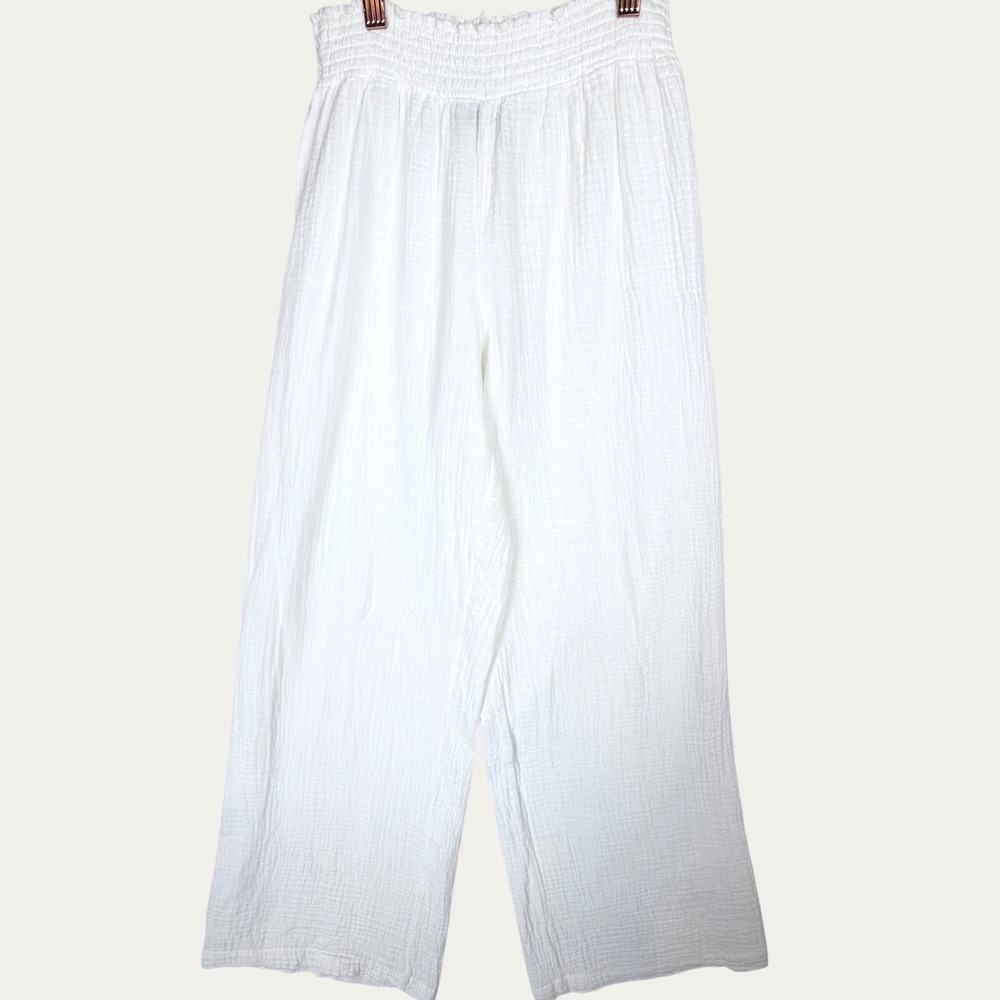Bobi Los Angeles Small White Cotton Gauze Wide Leg Pants Beach Resort Boho S